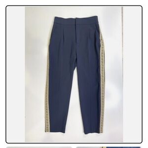 Zara High Waist Tapered Vintage Pants with Side Line Embroidered Gold Lace